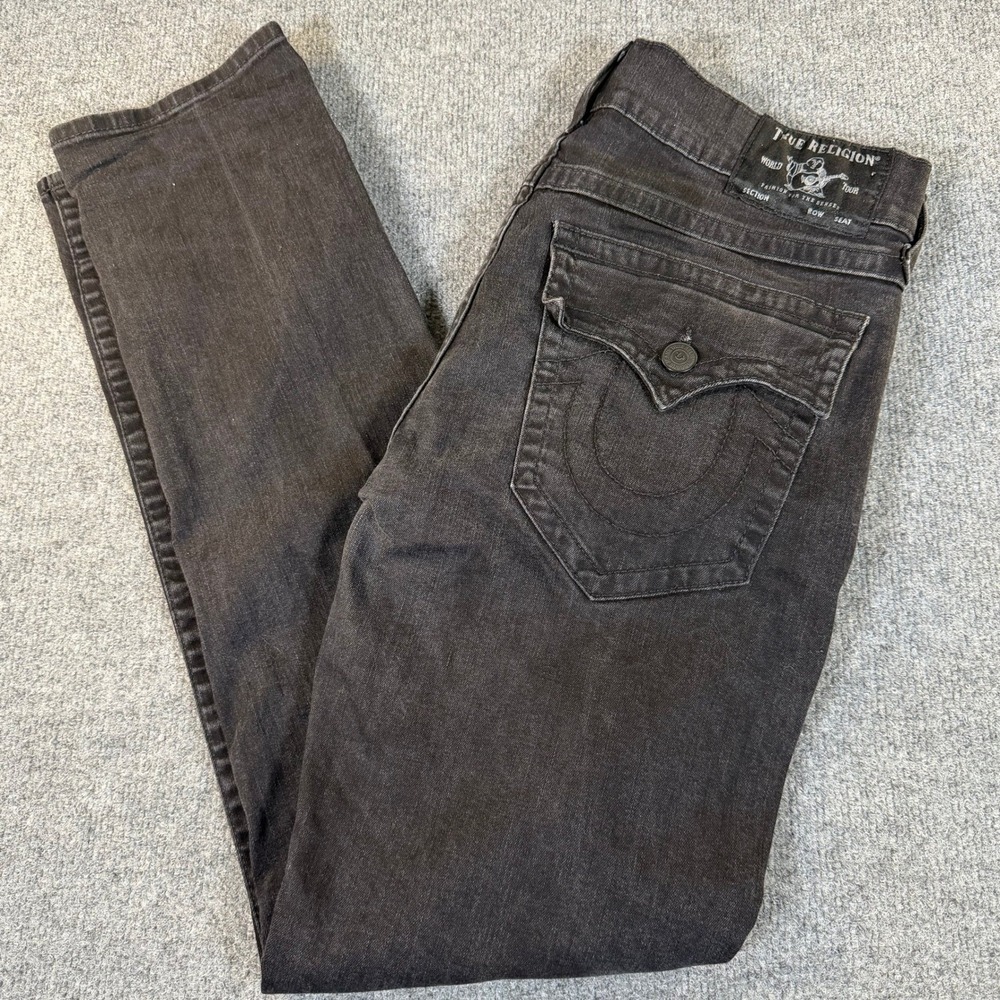 True Religion Rocco Flap Mens Relaxed Skinny Jeans Rinse Black 36x32 #3253